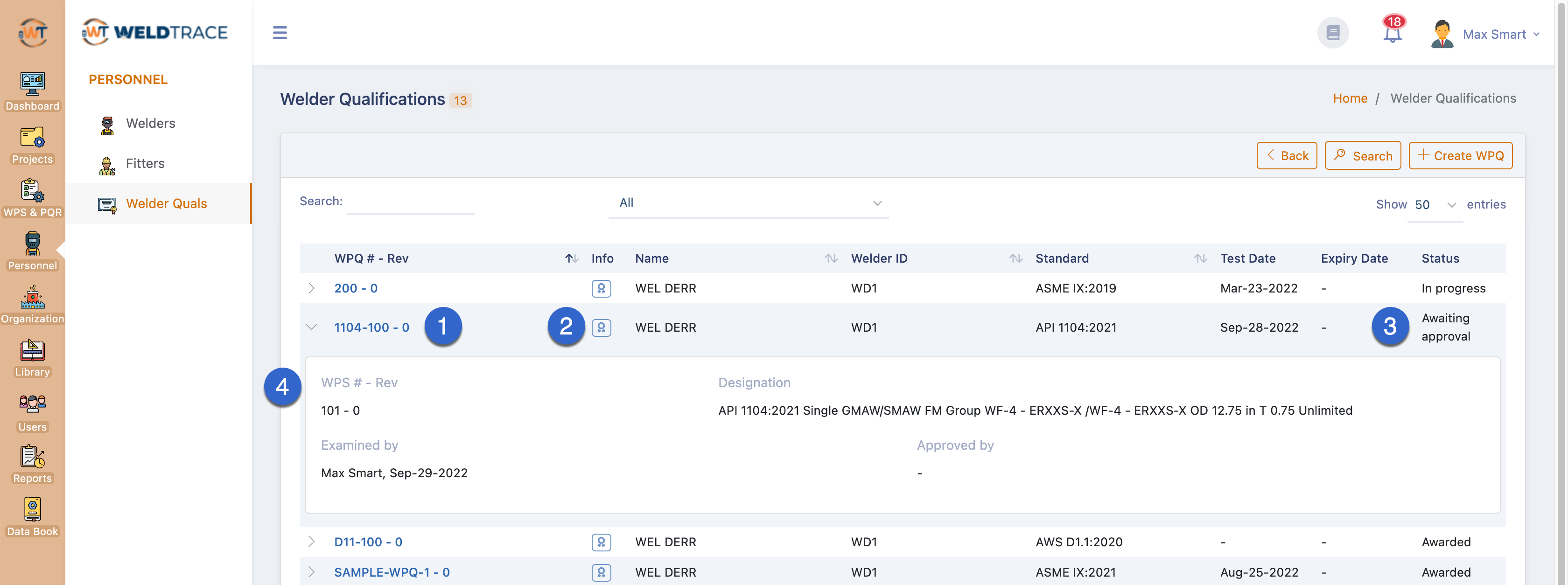 Create Code Compliant Welder Qualifications To API 1104 In WeldTrace