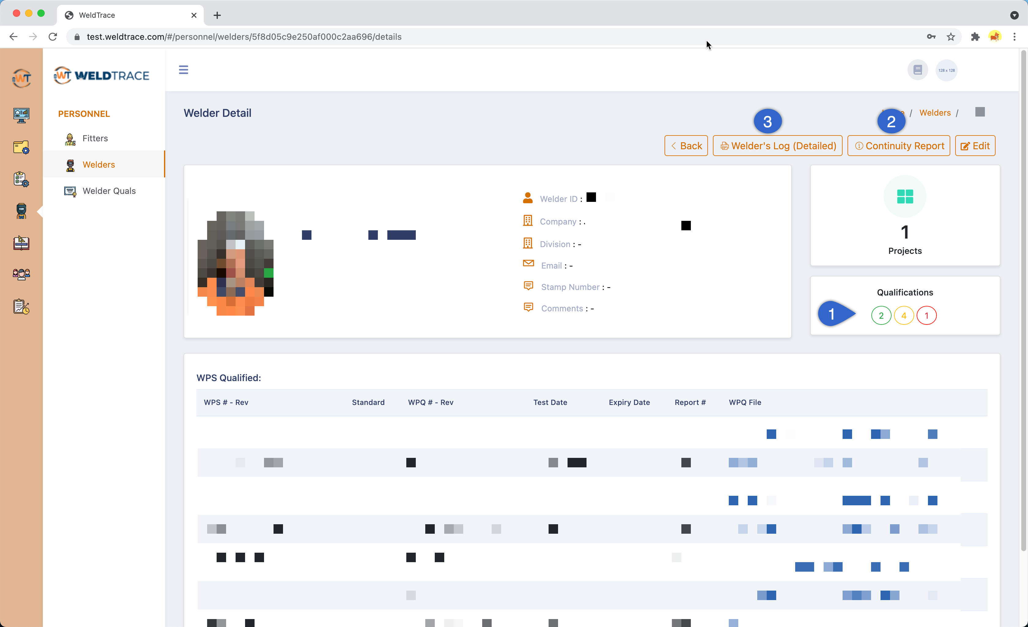 Welder continuity report in WeldTrace