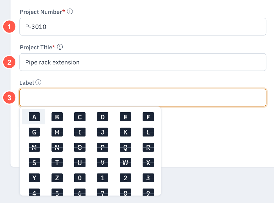 Project number, title and labels