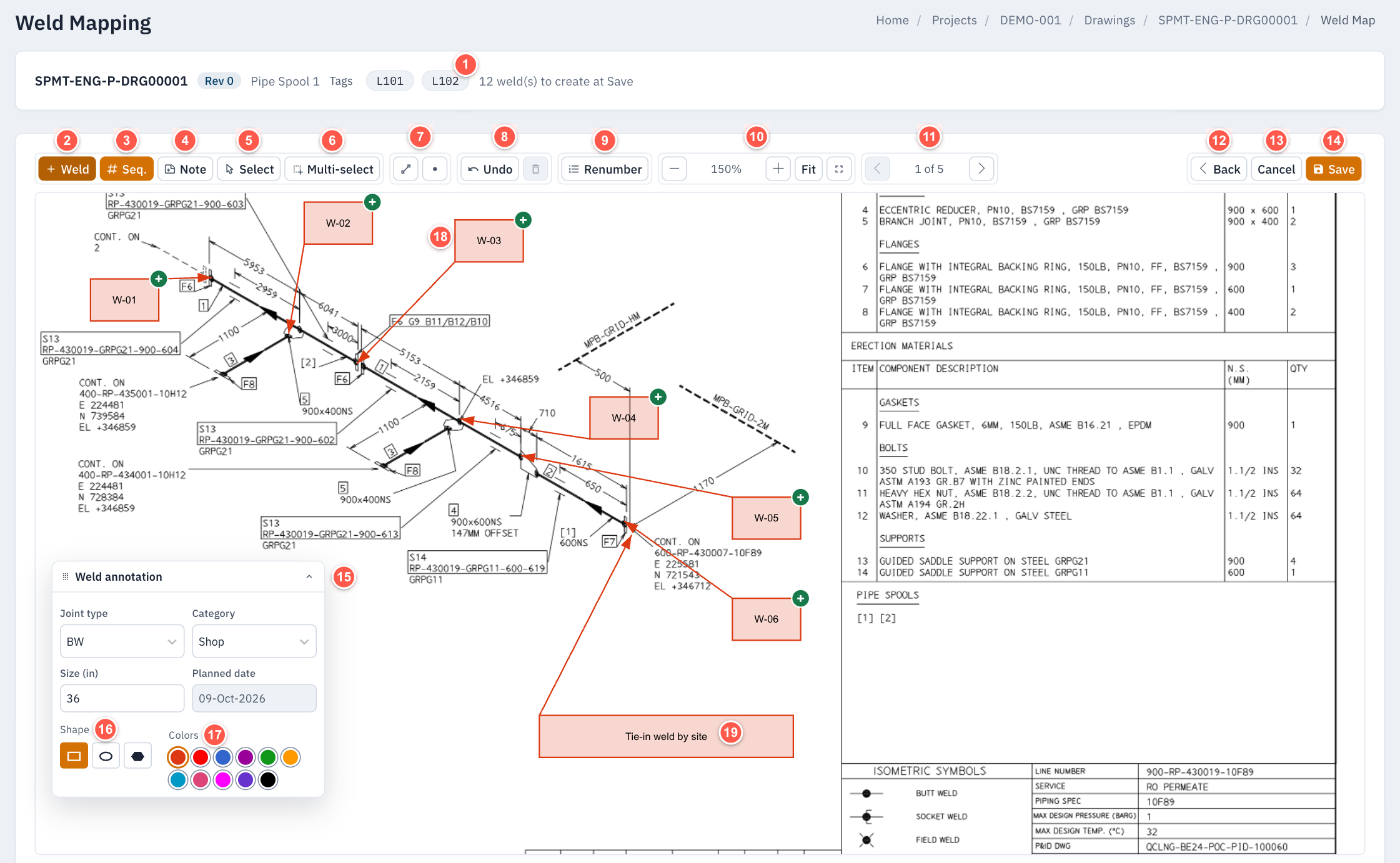 Weld mapping interface