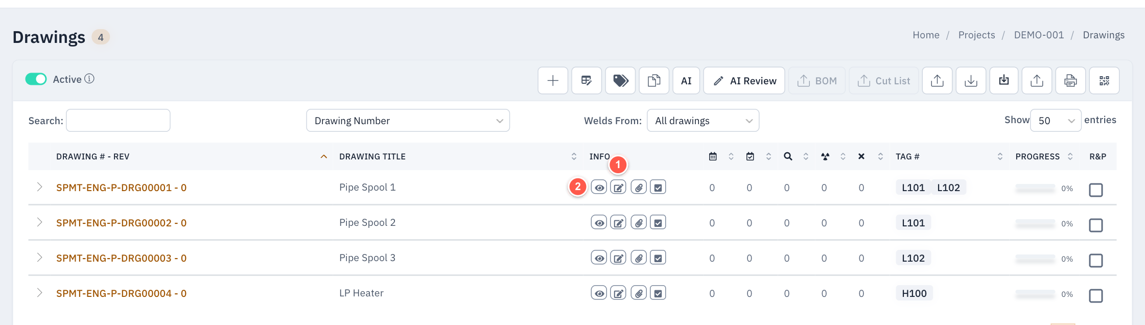 Drawings page - annotation button