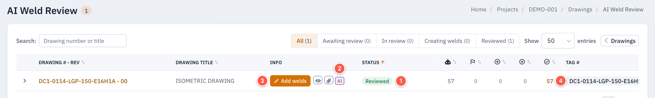 AI Weld Review list - Reviewed