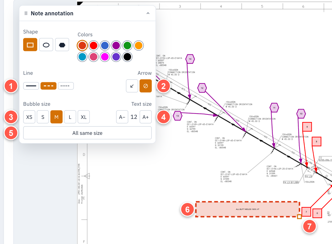 Style and size of annotations