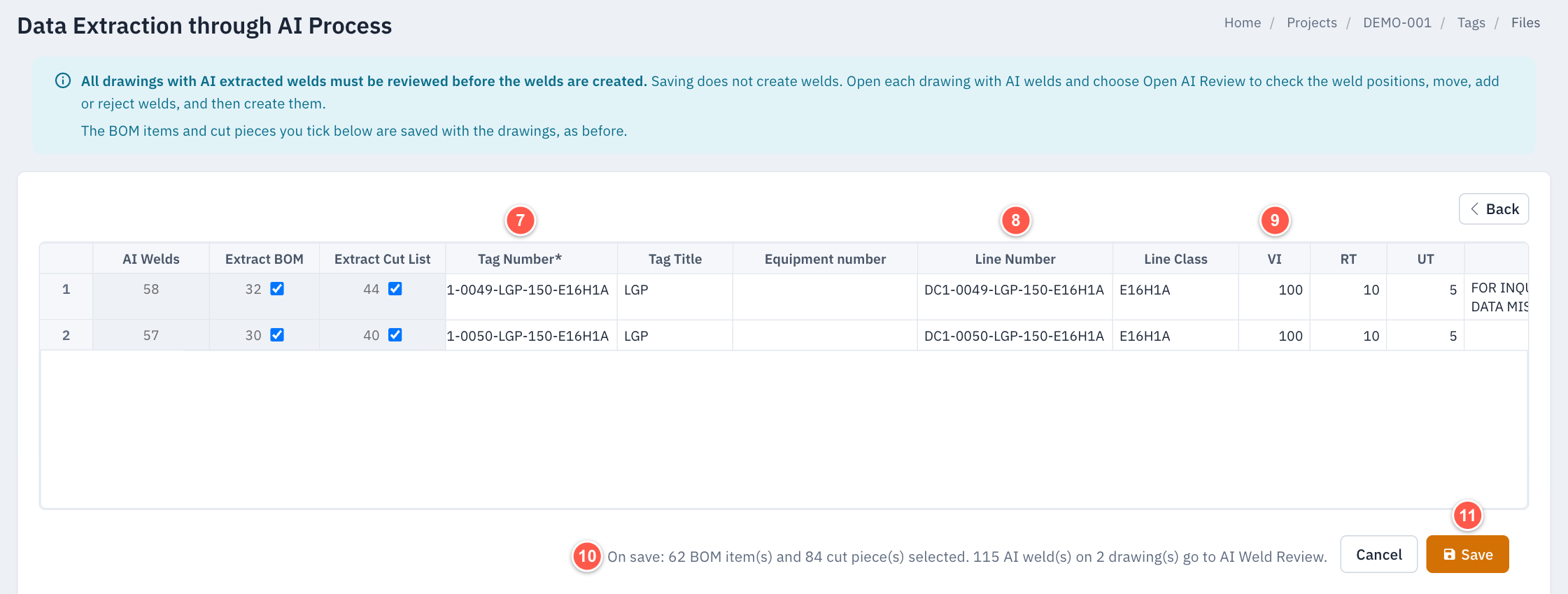 Check the extracted data - tag fields