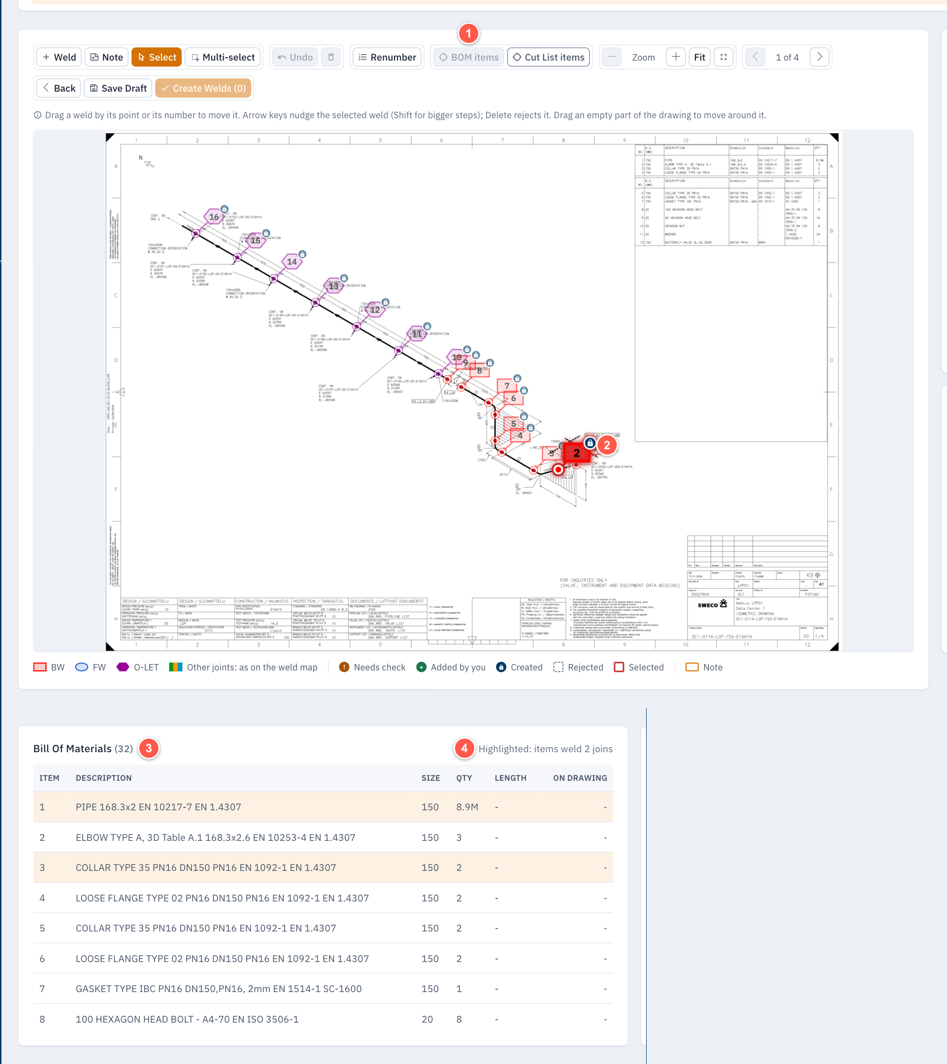 Bill of materials in AI Weld Review